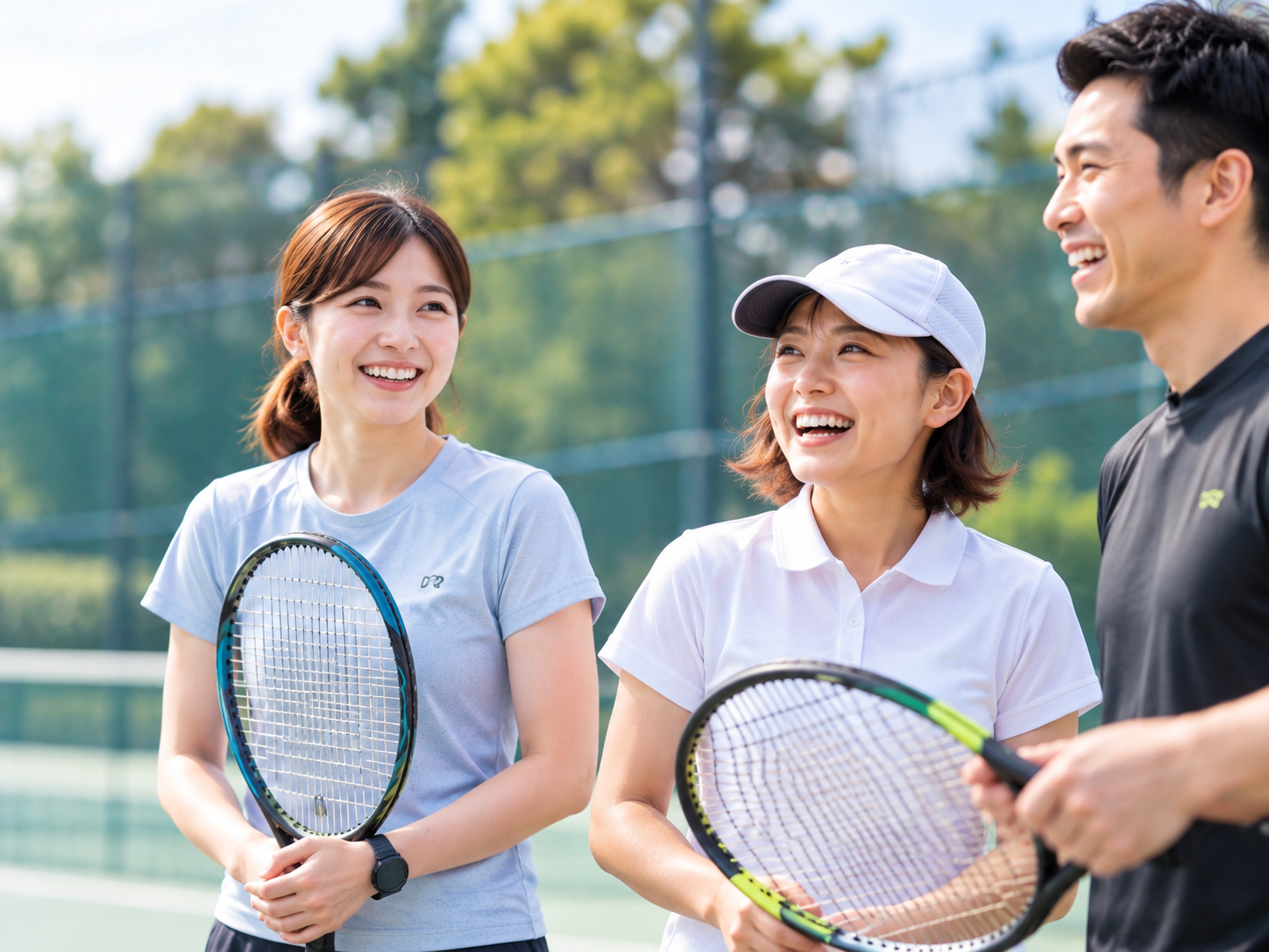 仲間とテニスを楽しむ人たち
